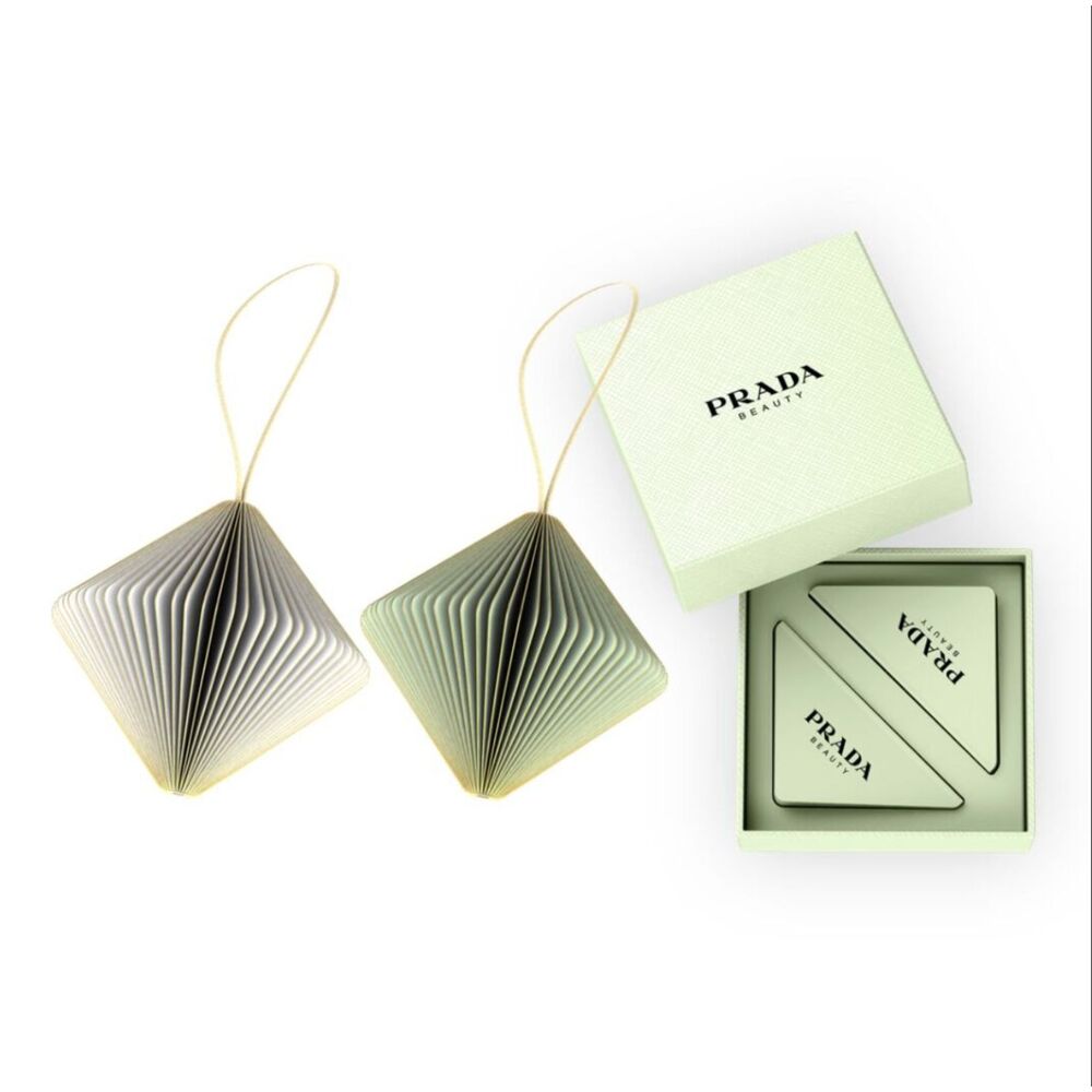 New PRADA Beauty Triangle Double Mirror + Ornaments Gift Set 2PCS - Picture 3 of 6